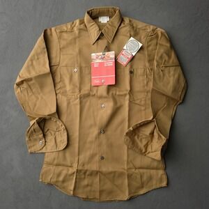 Vintage 1980s Sears Wearmaster Tan Work Shirt 14.5 Deadstock Perma-Prest